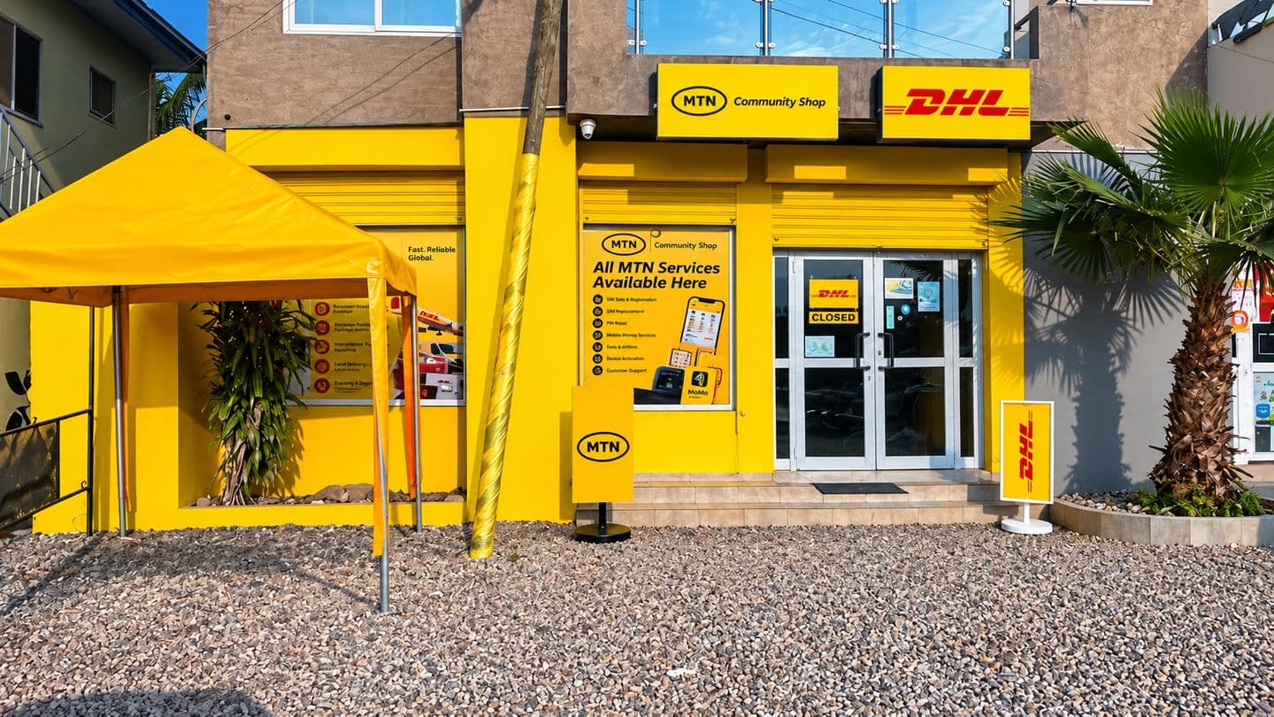 The shop front on the main road at Nkontrodo, with the MTN sign above the door.